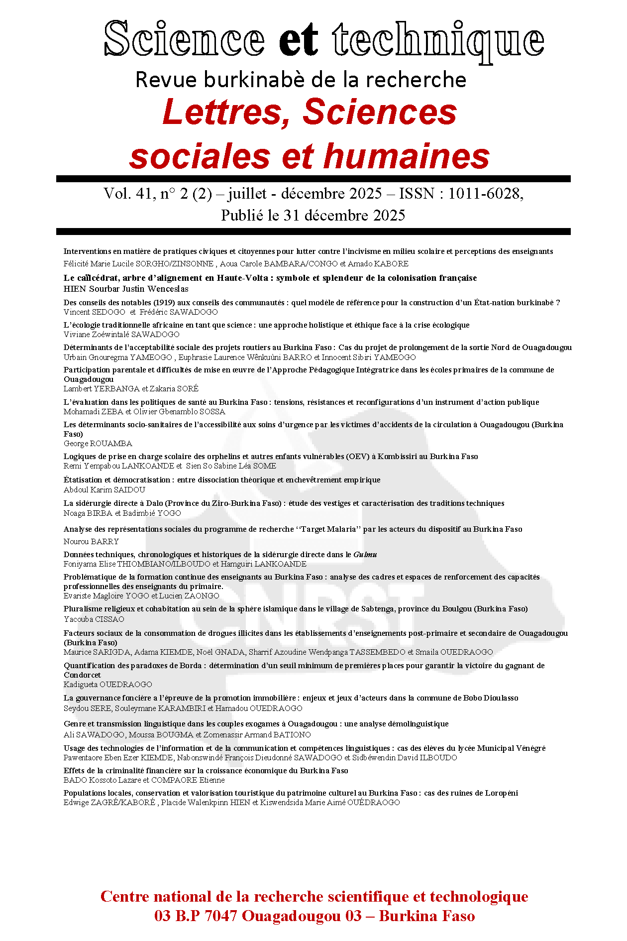 					Afficher Vol. 41 No 2 (2025): (2) Juillet – Décembre
				